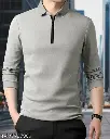 GREY T SHIRT REGULAR FIT HENLEY NECK FULL SLEEVE FOR MEN | COTTON BLEND